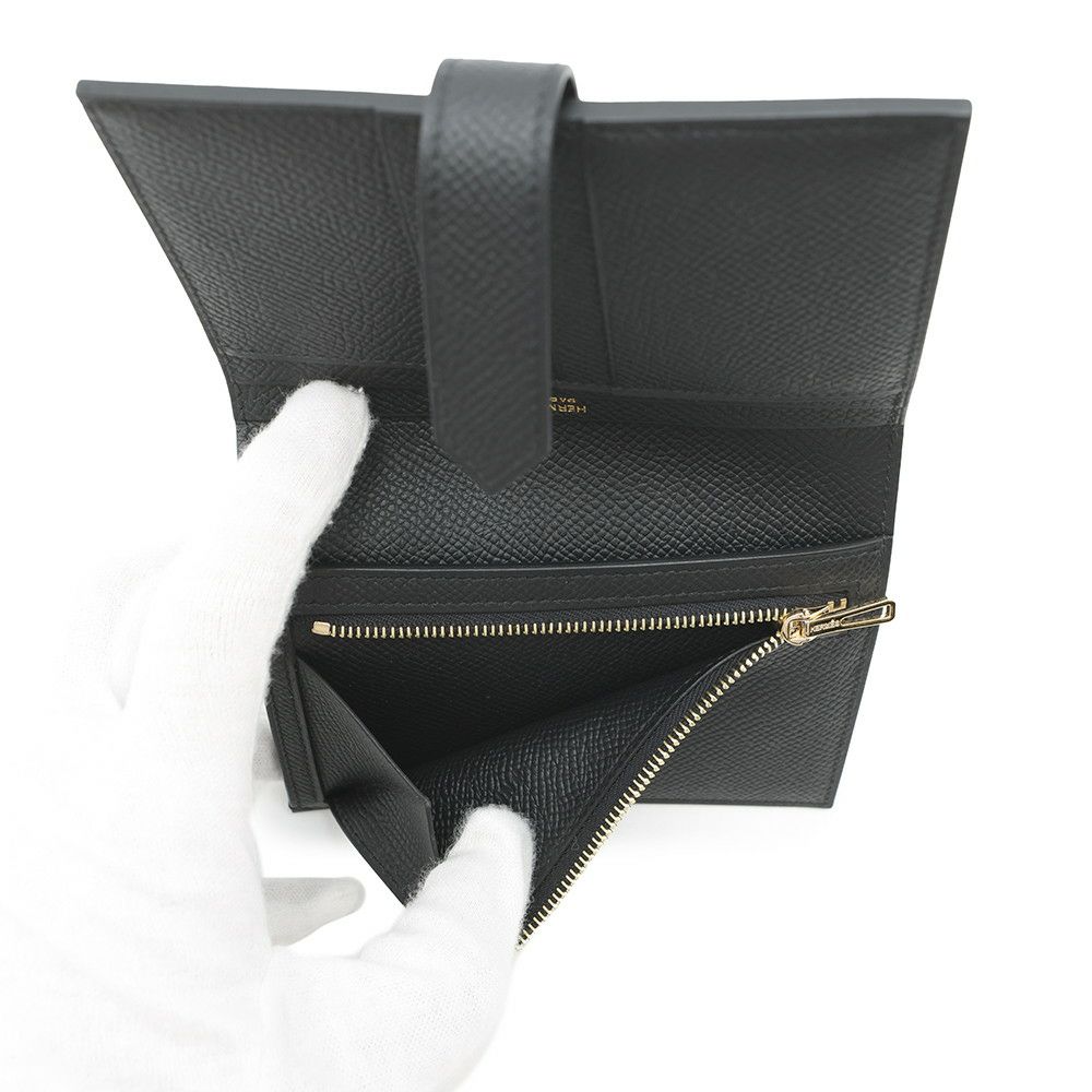 エルメス 二つ折り財布 ベアンコンパクト ブラック/ゴールド金具 エプソン W刻印 黒