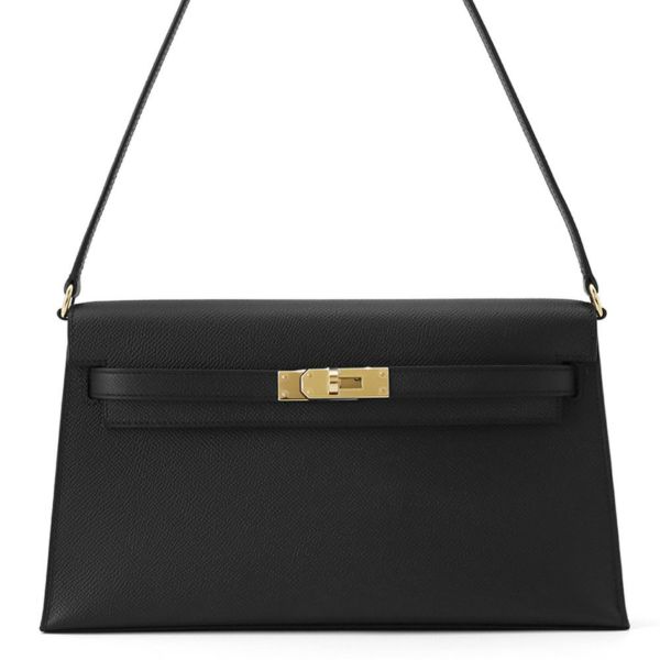 エルメス クラッチバッグ ケリーエラン ブラック/ゴールド金具 エプソン K刻印 2wayショルダー 黒