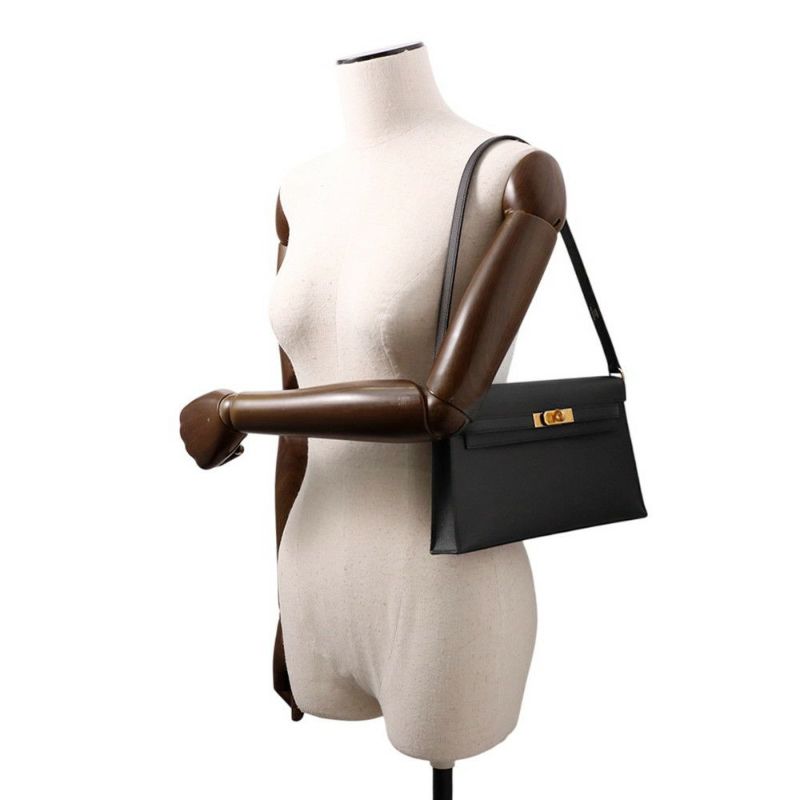 エルメス クラッチバッグ ケリーエラン ブラック/ゴールド金具 エプソン K刻印 2wayショルダー 黒