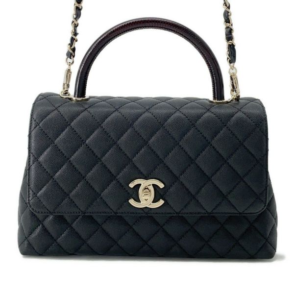 シャネル ハンドバッグ マトラッセ ココマーク ハンドル フラップ キャビアスキン リザード A92991 2way 黒