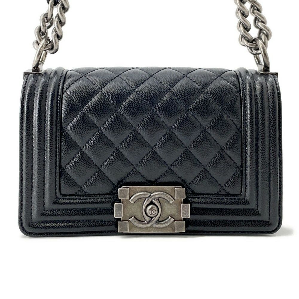 シャネル チェーンショルダーバッグ ボーイシャネル スモール マトラッセ ココマーク キャビアスキン A67085 CHANEL 黒