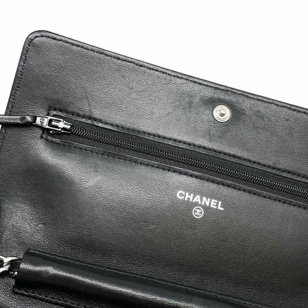 シャネル チェーンウォレット ココマーク カメリア ラムスキン A47421 CHANEL 財布 チェーンバッグ 黒