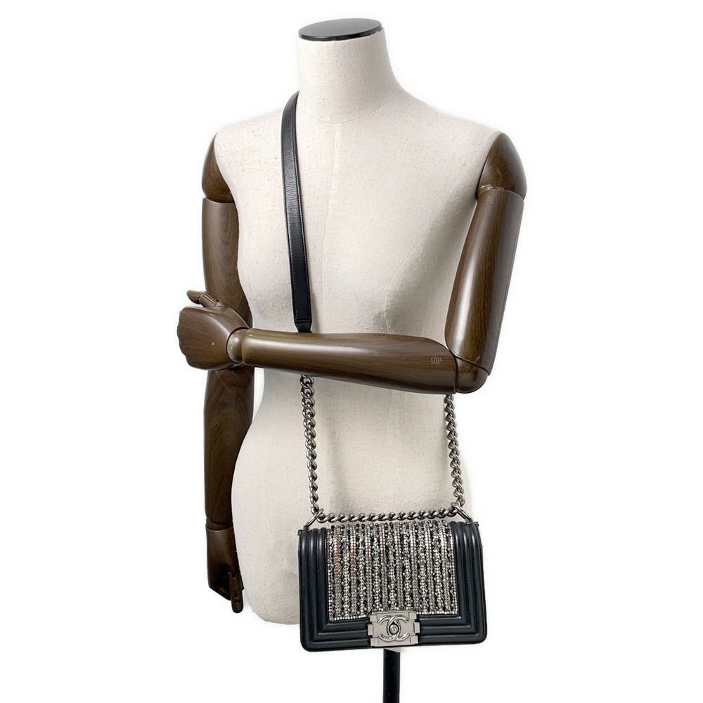 シャネル チェーンショルダーバッグ ボーイシャネル スモール ココマーク ビジュー ラムスキン A67085 CHANEL 黒