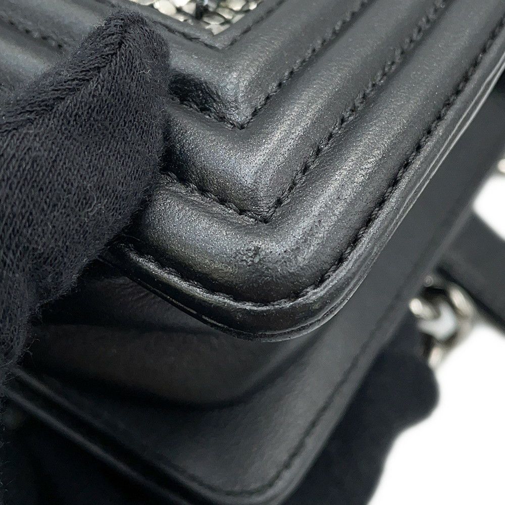 シャネル チェーンショルダーバッグ ボーイシャネル スモール ココマーク ビジュー ラムスキン A67085 CHANEL 黒