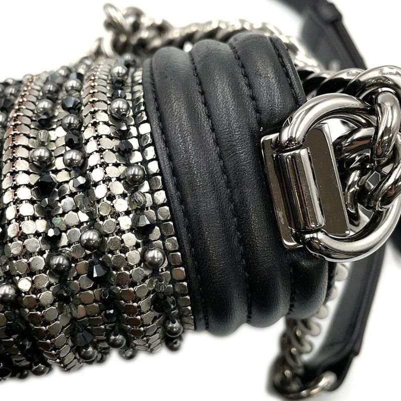 シャネル チェーンショルダーバッグ ボーイシャネル スモール ココマーク ビジュー ラムスキン A67085 CHANEL 黒