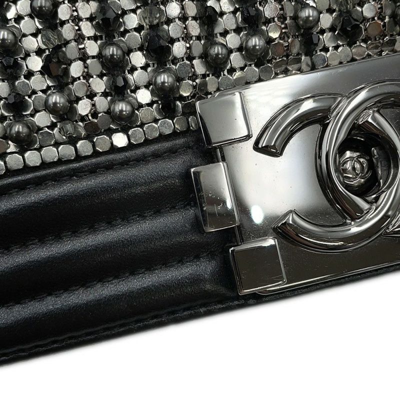 シャネル チェーンショルダーバッグ ボーイシャネル スモール ココマーク ビジュー ラムスキン A67085 CHANEL 黒