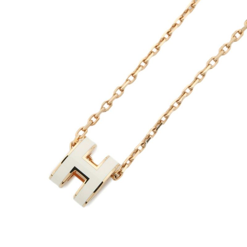 エルメス ネックレス ミニ・ポップアッシュ ホワイト/ピンクゴールド金具 HERMES アクセサリー 白