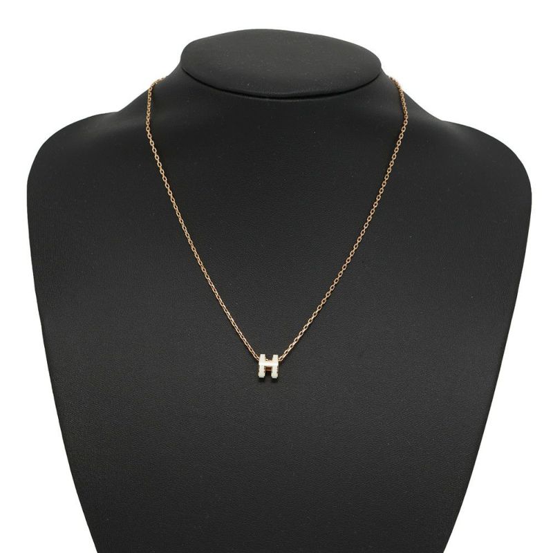 エルメス ネックレス ミニ・ポップアッシュ ホワイト/ピンクゴールド金具 HERMES アクセサリー 白