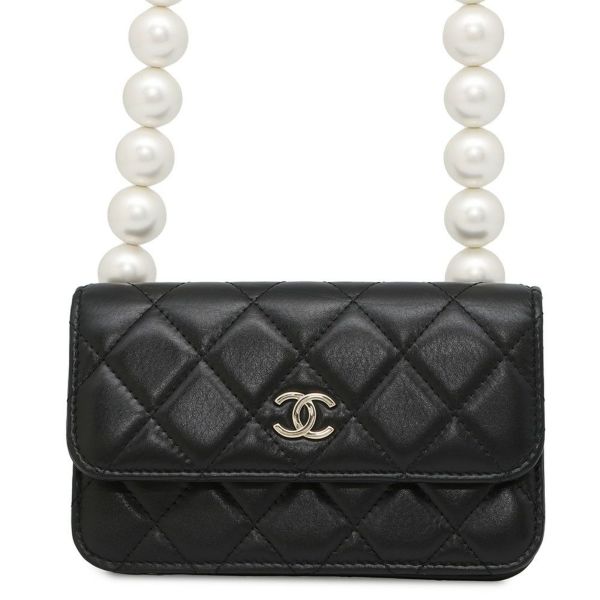 シャネル パールチェーンショルダーウォレット マトラッセ ココマーク ラムスキン AP1839 CHANEL 黒