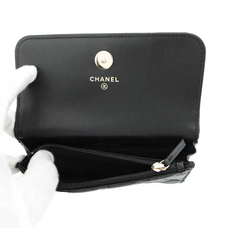 シャネル パールチェーンショルダーウォレット マトラッセ ココマーク ラムスキン AP1839 CHANEL 黒