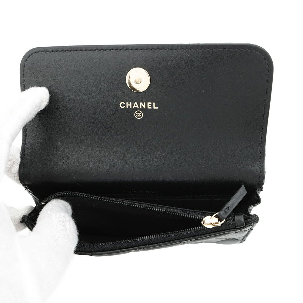 シャネル パールチェーンショルダーウォレット マトラッセ ココマーク ラムスキン AP1839 CHANEL 黒