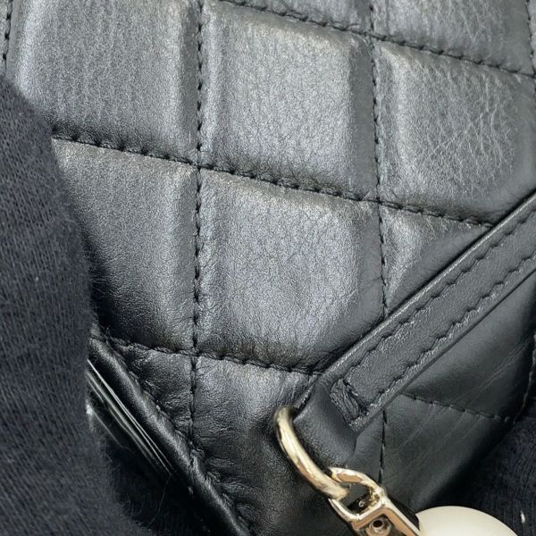 シャネル パールチェーンショルダーウォレット マトラッセ ココマーク ラムスキン AP1839 CHANEL 黒