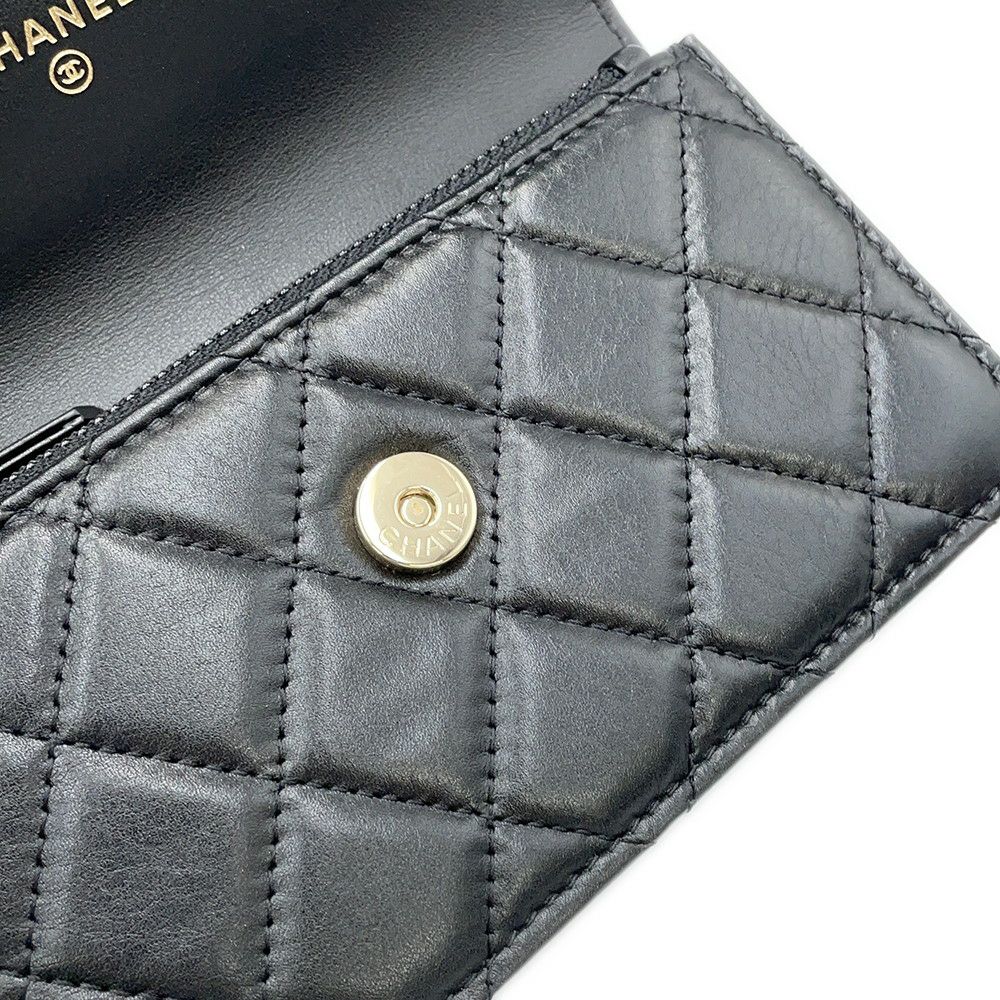 シャネル パールチェーンショルダーウォレット マトラッセ ココマーク ラムスキン AP1839 CHANEL 黒