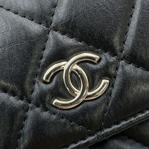 シャネル パールチェーンショルダーウォレット マトラッセ ココマーク ラムスキン AP1839 CHANEL 黒