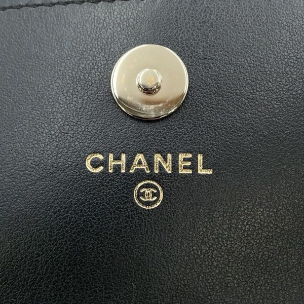 シャネル パールチェーンショルダーウォレット マトラッセ ココマーク ラムスキン AP1839 CHANEL 黒
