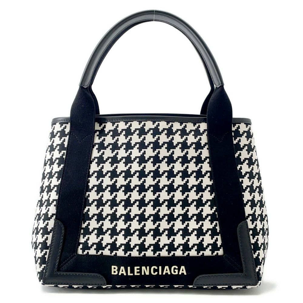 バレンシアガ トートバッグ ネイビーカバス S ポーチ付 千鳥柄 339933 BALENCIAGA 黒 白