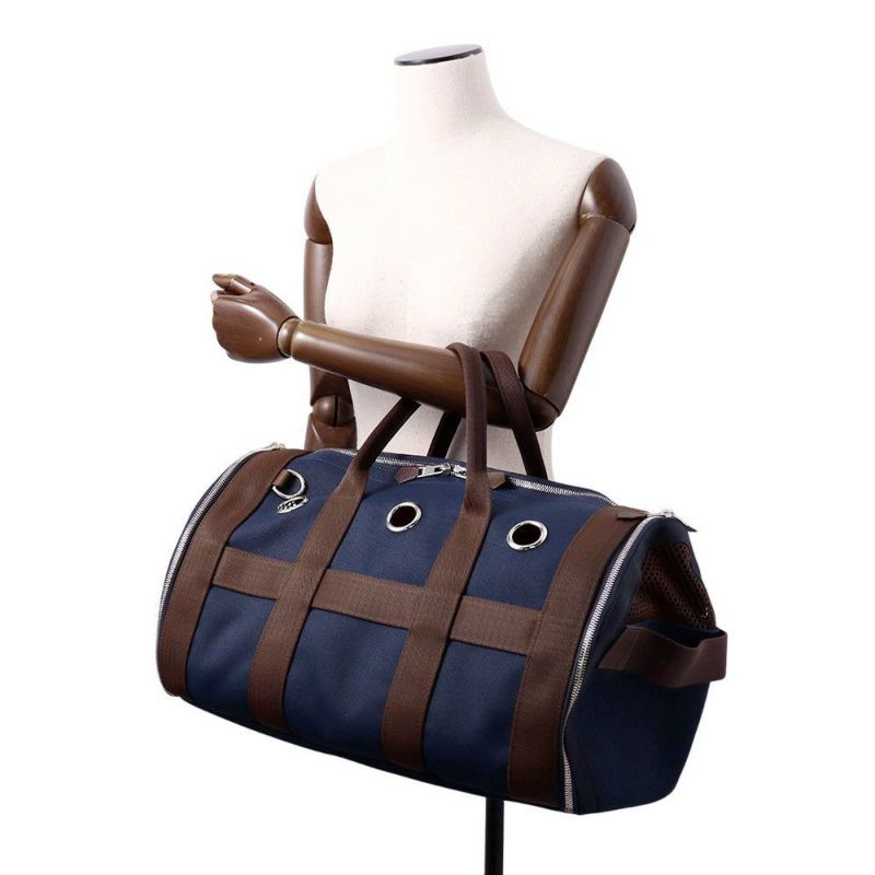 エルメス ドッグキャリーバッグ ネイビー/シルバー金具 キャンバス U刻印 HERMES 小型ペットキャリー