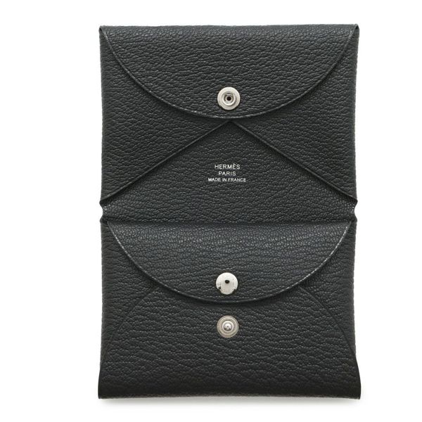 エルメス コインケース カルヴィ デュオ ブラック/シルバー金具 シェブルミゾル B刻印 HERMES シェーブル 黒