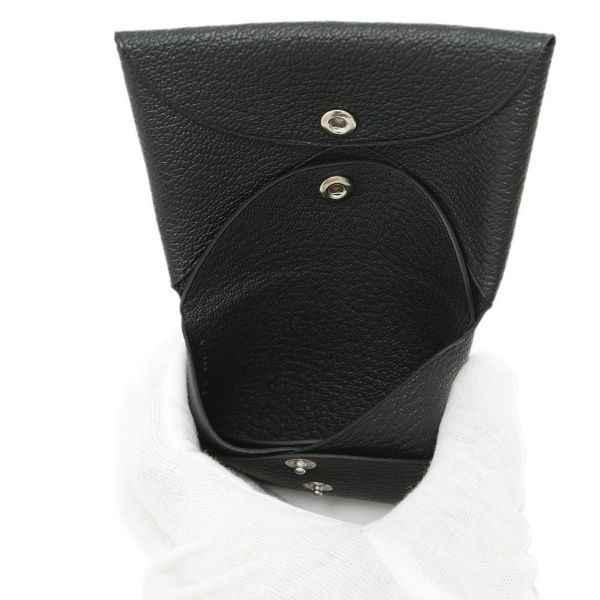 エルメス コインケース カルヴィ デュオ ブラック/シルバー金具 シェブルミゾル B刻印 HERMES シェーブル 黒