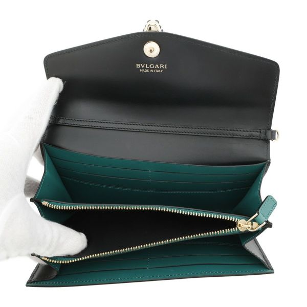専用　ブルガリ 折財布 セルペンティ フォーエバー 黒 緑 レザー 極美品】ブルガリ セルペンティ 二つ折り 財布 フォーエバー