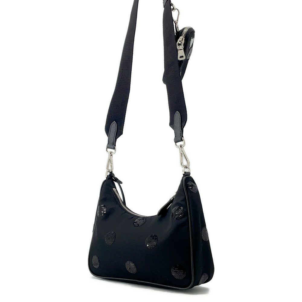 プラダ ショルダーバッグ Re-Edition 2005 Re-Nylon ポルカドット ナイロン スパンコール 1BH204 PRADA 2way 黒