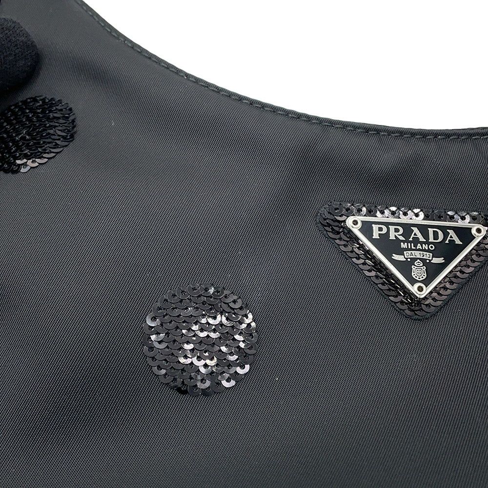 プラダ ショルダーバッグ Re-Edition 2005 Re-Nylon ポルカドット ナイロン スパンコール 1BH204 PRADA 2way 黒