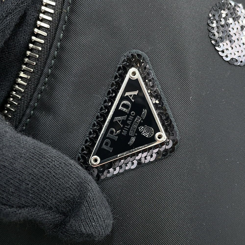 プラダ ショルダーバッグ Re-Edition 2005 Re-Nylon ポルカドット ナイロン スパンコール 1BH204 PRADA 2way 黒
