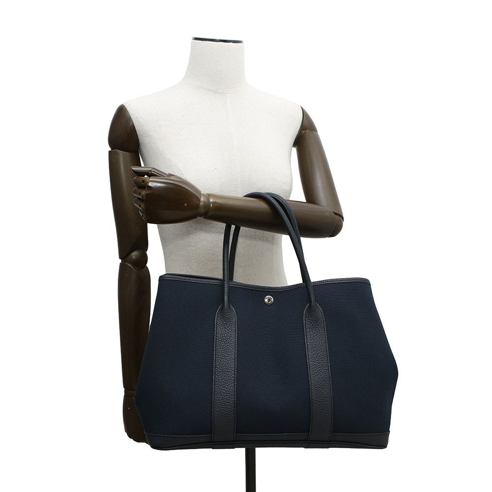 エルメス トートバッグ ガーデンパーティPM ブルーマリン/ブラック/シルバー金具 トワルオフィシエ/ネゴンダ D刻印