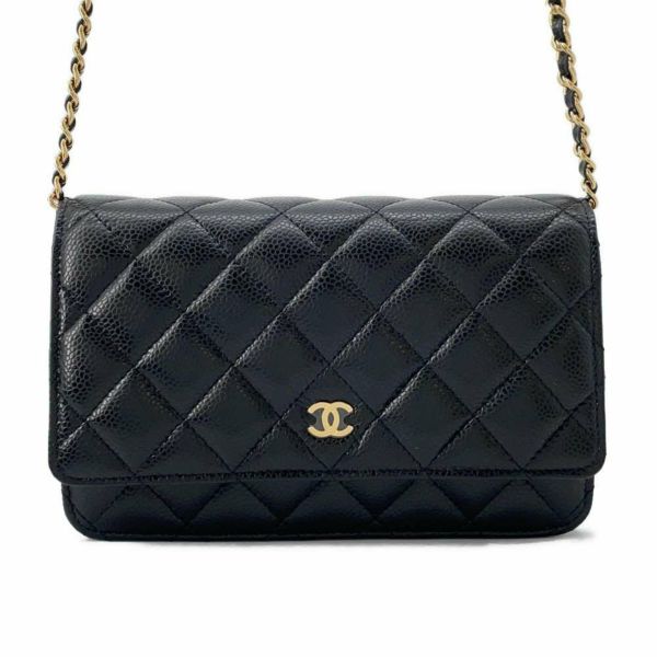 シャネル チェーンウォレット マトラッセ ココマーク キャビアスキン AP0250 CHANEL 財布 黒