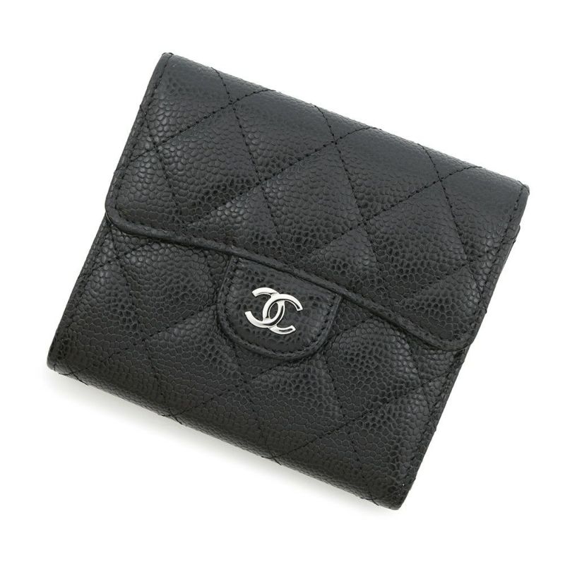 シャネル 三つ折り財布 クラシック スモール フラップ ウォレット ココマーク キャビアスキン AP0231 CHANEL 財布 黒