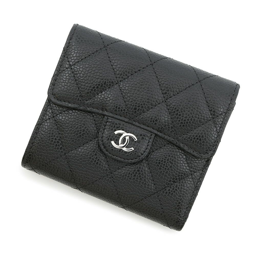 シャネル 三つ折り財布 クラシック スモール フラップ ウォレット ココマーク キャビアスキン AP0231 CHANEL 財布 黒