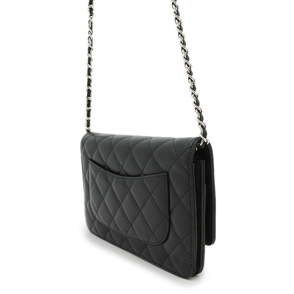 シャネル チェーンウォレット クラシック マトラッセ ココマーク ラムスキン AP0250 CHANEL 財布 ブラック 黒