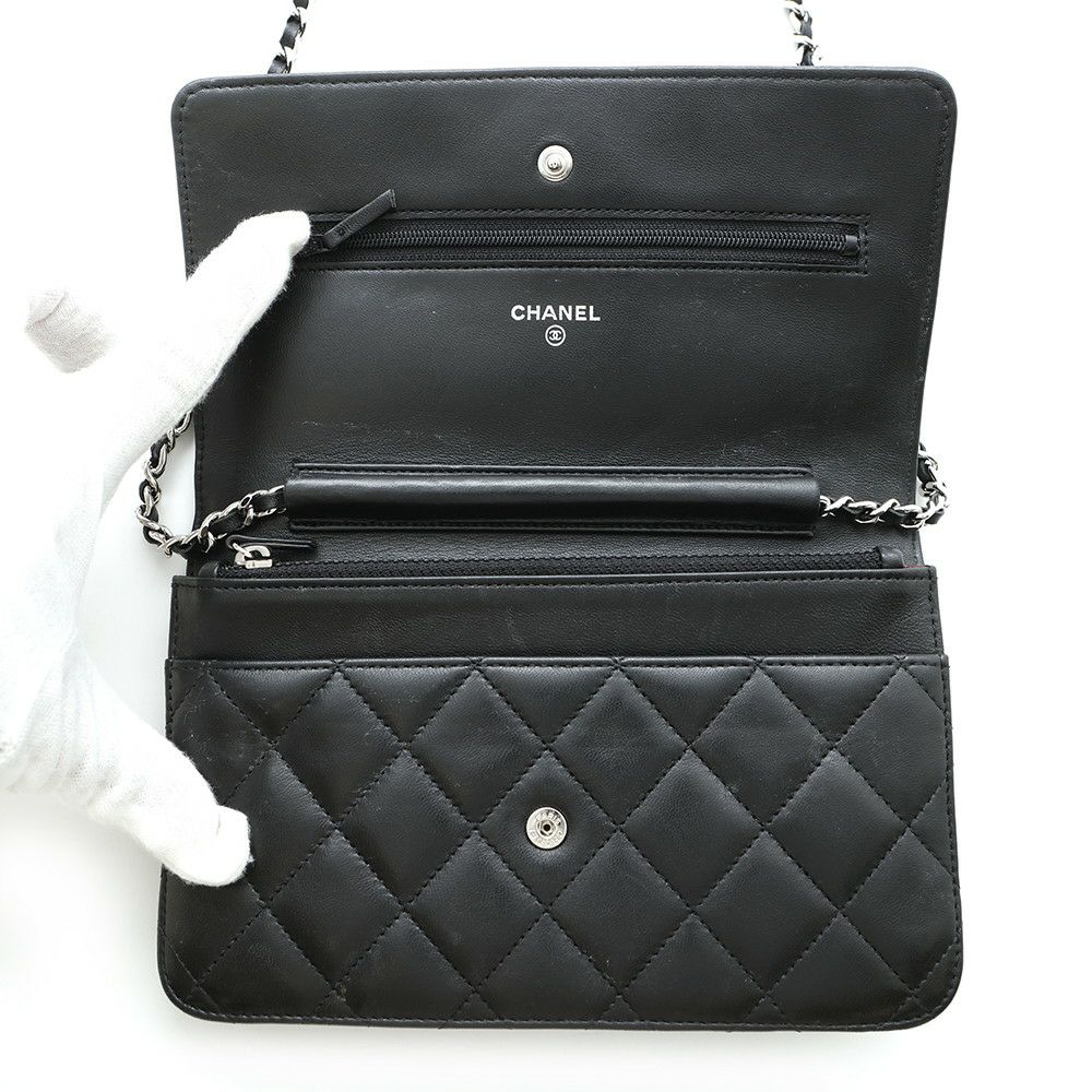 シャネル チェーンウォレット クラシック マトラッセ ココマーク ラムスキン AP0250 CHANEL 財布 ブラック 黒