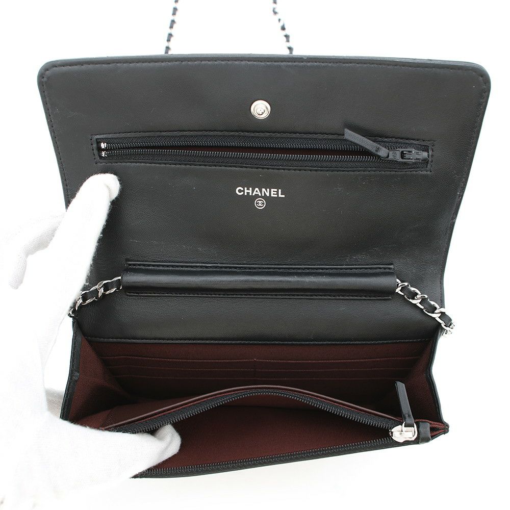 シャネル チェーンウォレット クラシック マトラッセ ココマーク ラムスキン AP0250 CHANEL 財布 ブラック 黒