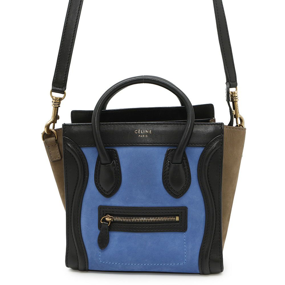 セリーヌ ハンドバッグ ラゲージ ナノショッパー スエード レザー 168243 CELINE 2way 黒