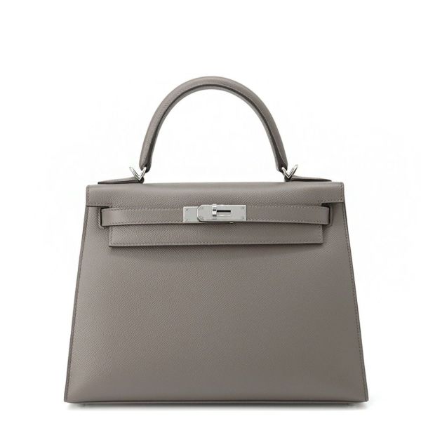 エルメス ハンドバッグ ケリー28 外縫い エタン/シルバー金具 エプソン U刻印 HERMES Kelly 2wayバッグ
