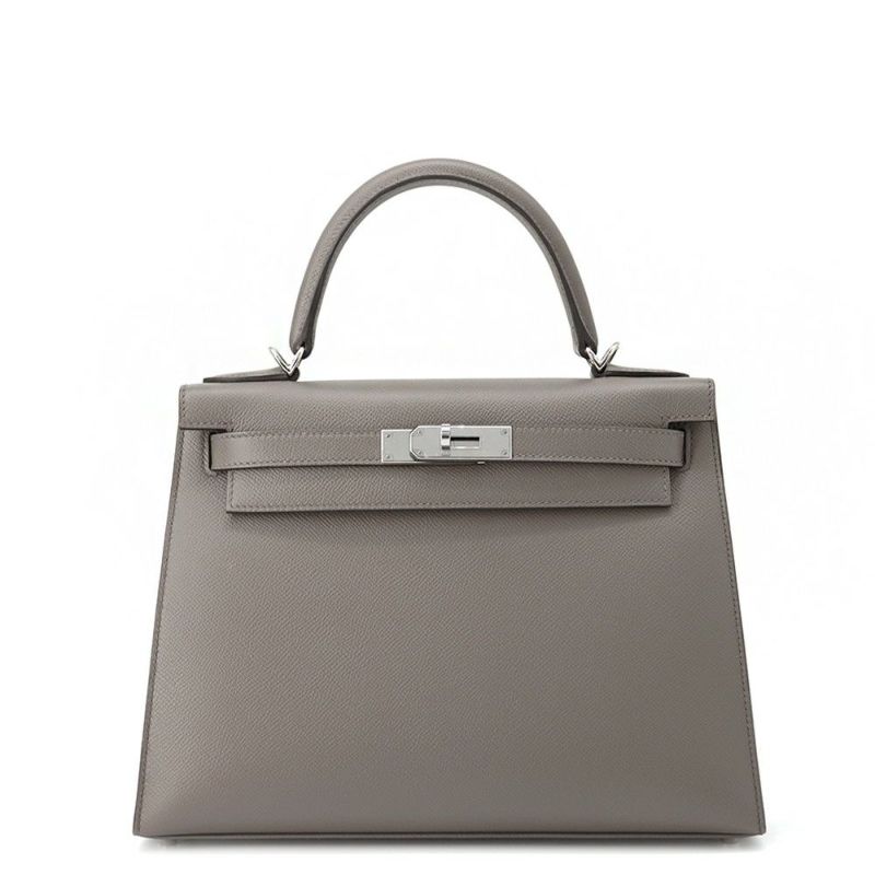 エルメス ハンドバッグ ケリー28 外縫い エタン/シルバー金具 エプソン U刻印 HERMES Kelly 2wayバッグ