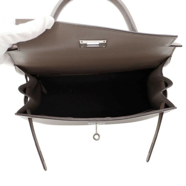 エルメス ハンドバッグ ケリー28 外縫い エタン/シルバー金具 エプソン U刻印 HERMES Kelly 2wayバッグ