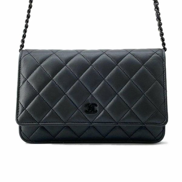 シャネル チェーンウォレット マトラッセ ココマーク ラムスキン AP0250 CHANEL 財布 黒