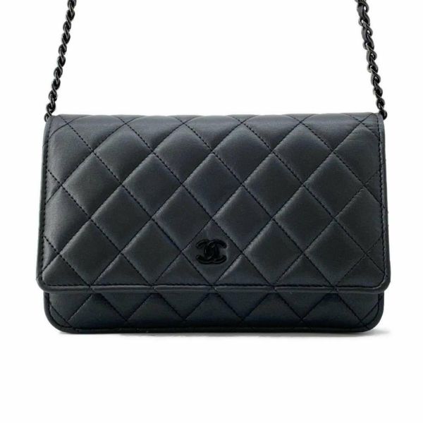 シャネル チェーンウォレット マトラッセ ココマーク ラムスキン AP0250 CHANEL 財布 黒