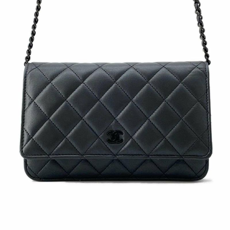シャネル チェーンウォレット マトラッセ ココマーク ラムスキン AP0250 CHANEL 財布 黒