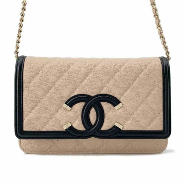 シャネル チェーンウォレット CCフィリグリー ココマーク マトラッセ キャビアスキン A84451 CHANEL 財布 黒