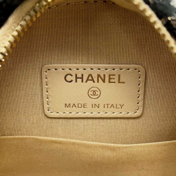 シャネル チェーンショルダーバッグ ココマーク ラウンド 千鳥柄 ツイード ボア AP0986 CHANEL バッグ 黒