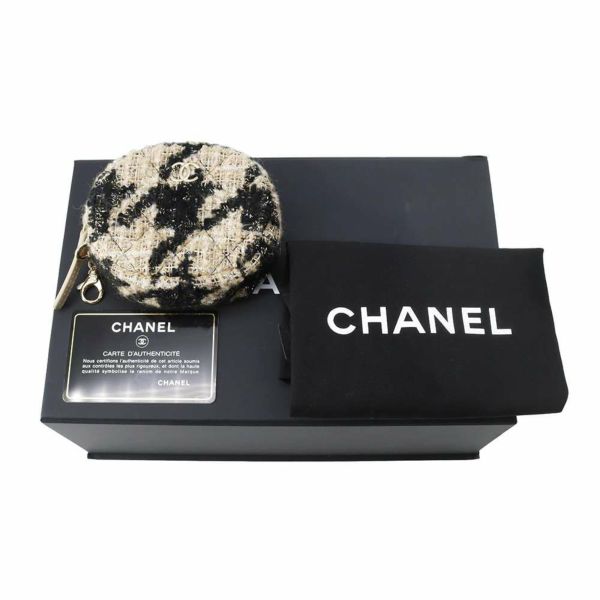 シャネル チェーンショルダーバッグ ココマーク ラウンド 千鳥柄 ツイード ボア AP0986 CHANEL バッグ 黒