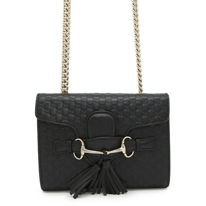グッチ チェーンショルダーバッグ マイクログッチシマ ホースビット レザー 449636 GUCCI 黒 アウトレット品