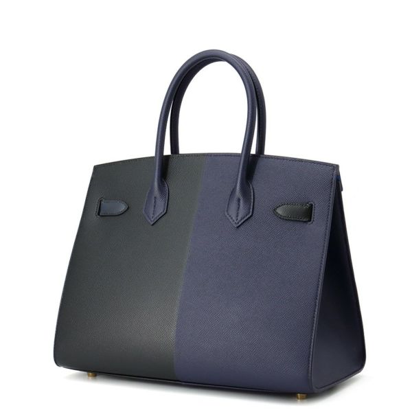 エルメス バーキン30 セリエ カザック ブラック/ブルーインディゴ/ブルーフリーダ/ゴールド金具 Z刻印 HERMES Birkin 黒