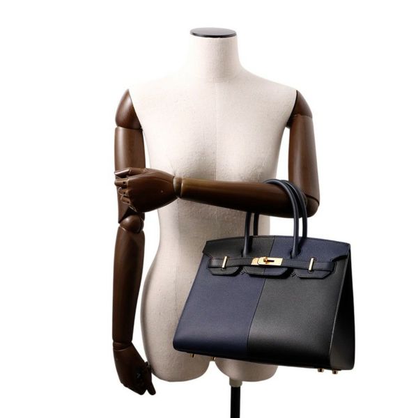 エルメス バーキン30 セリエ カザック ブラック/ブルーインディゴ/ブルーフリーダ/ゴールド金具 Z刻印 HERMES Birkin 黒