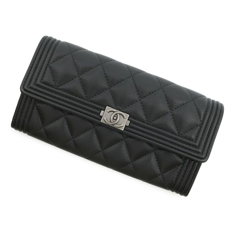 シャネル 長財布 ボーイシャネル マトラッセ ココマーク キャビアスキン A80286 CHANEL 財布 ブラック 黒