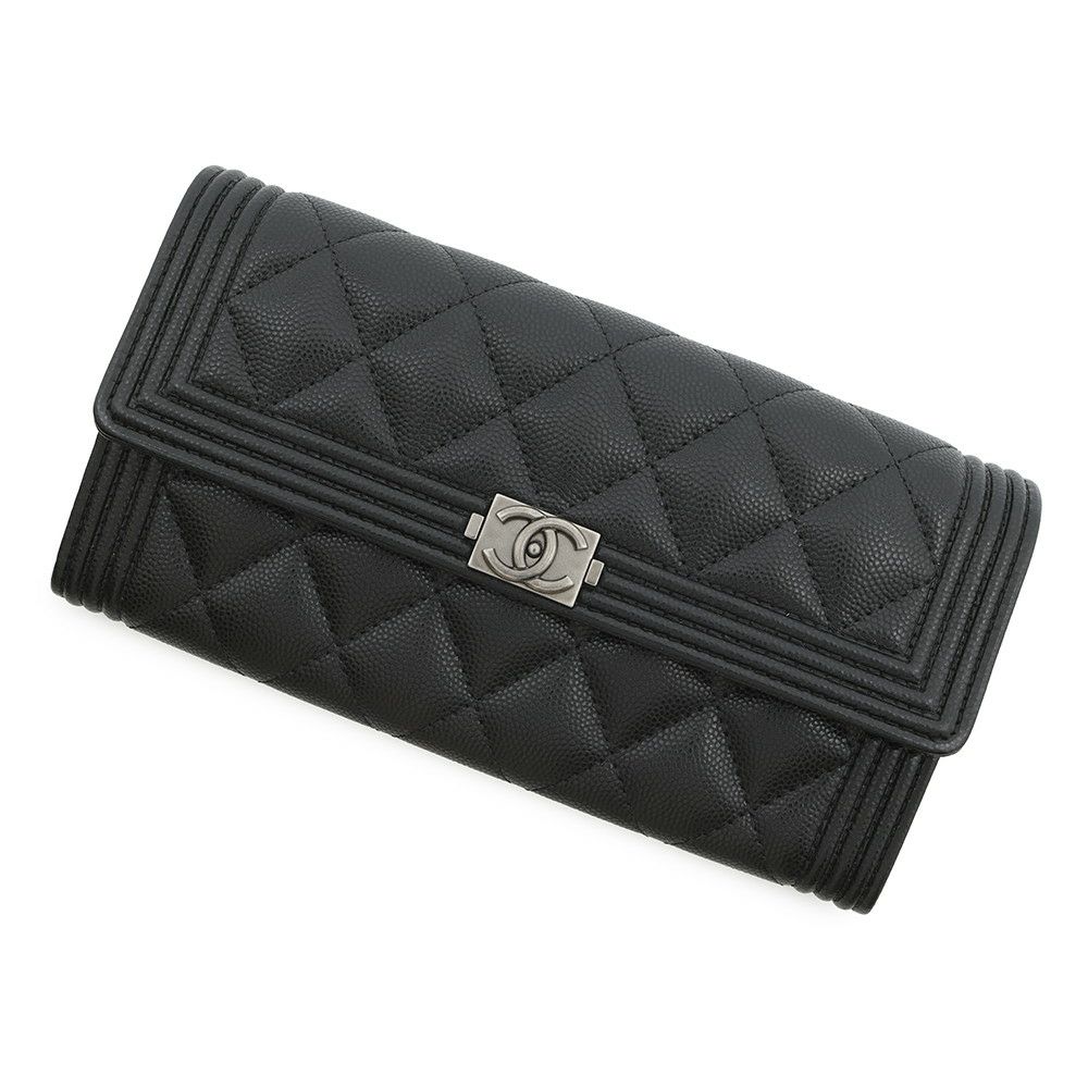 シャネル 長財布 ボーイシャネル マトラッセ ココマーク キャビアスキン A80286 CHANEL 財布 ブラック 黒