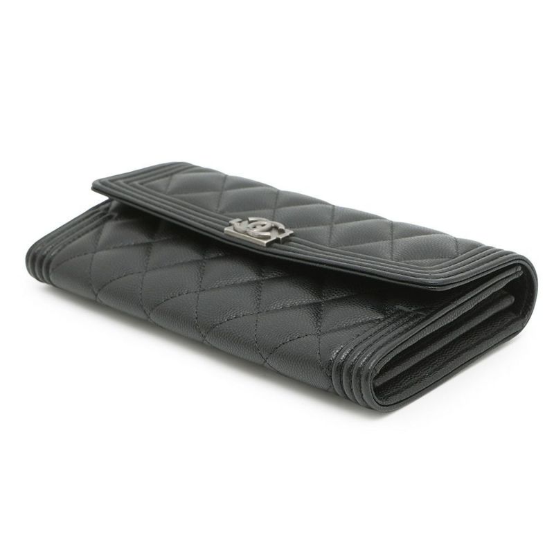 シャネル 長財布 ボーイシャネル マトラッセ ココマーク キャビアスキン A80286 CHANEL 財布 ブラック 黒